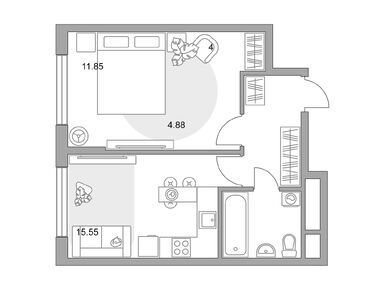 1-комнатная 36.28 кв.м, ЖК «Притяжение Сити», 8 305 060 руб.