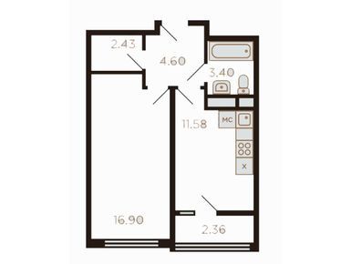 1-комнатная 42.00 кв.м, Миниполис «Рафинад», 10 490 058 руб.