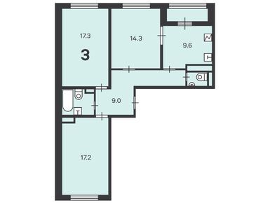 Планировки трехкомнатные в Жилой дом «Маршала Еременко ул., д. 5, к. 1, 2, 3, 4»