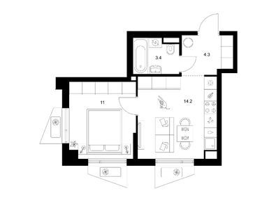 1-комнатная 32.90 кв.м, Онежский вал, 16 854 670 руб.