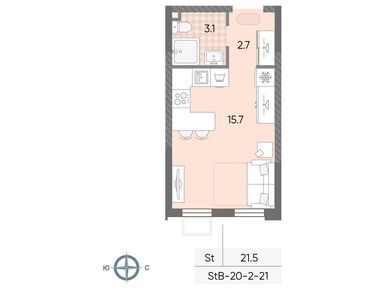 Студия 21.52 кв.м, ЖК «Лучи», 8 830 286 руб.