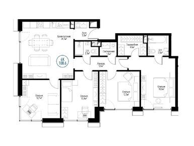 Планировки четырехкомнатные в ЖК «Метрополия»