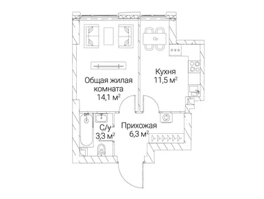 1-комнатная 35.20 кв.м, ЖК «Сезар Силика», 22 668 800 руб.