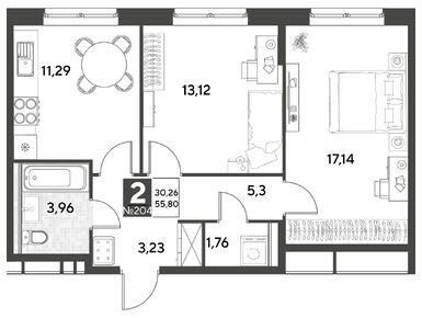 Планировки двухкомнатные в ЖК «Космопарк»