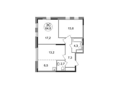 Планировки трехкомнатные в Город-парк «Переделкино Ближнее»