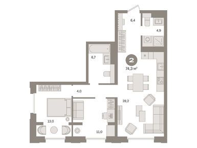 Планировки двухкомнатные в Квартал «МОНС»