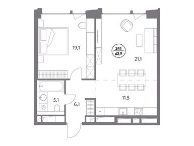 1-комнатная 62.90 кв.м, ЖК «Монблан», 84 637 600 руб.