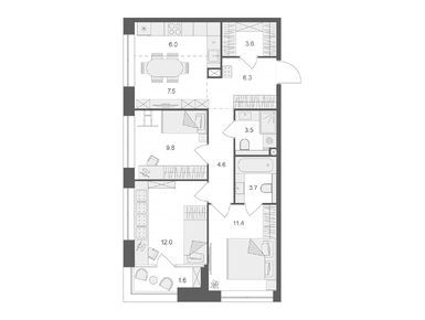 Планировки трехкомнатные в ЖК ARTEL (Артель)