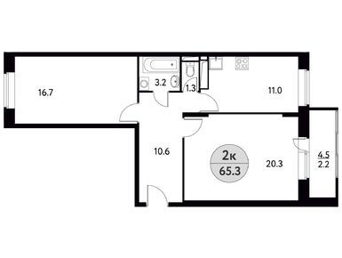 2-комнатная 65.30 кв.м, ЖК «Солнечная Долина», 9 106 722 руб.