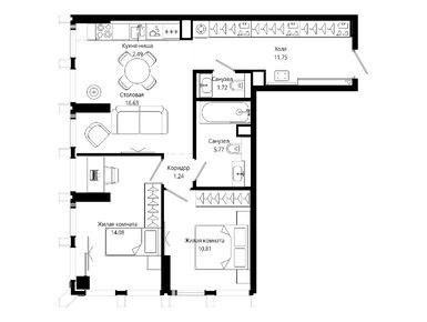 Планировки двухкомнатные в ЖК «Мод»
