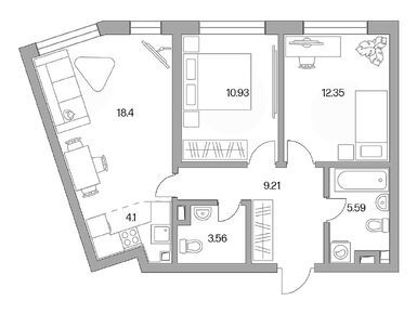 3-комнатная 64.14 кв.м, ЖК «Тринити», 22 140 533 руб.