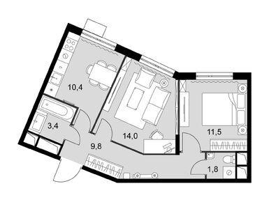 2-комнатная 51.00 кв.м, ЖК «Римский», 14 820 600 руб.