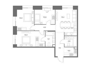 Планировки трехкомнатные в ЖК «СОУЛ»