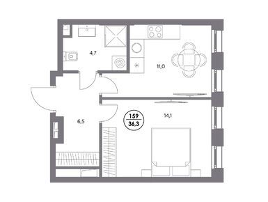 1-комнатная 36.30 кв.м, ЖК «Адмирал», 18 017 048 руб.