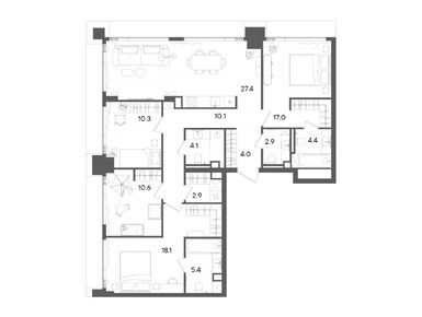 Планировки четырехкомнатные в ЖК STONE Grain (Стоун Грейн)