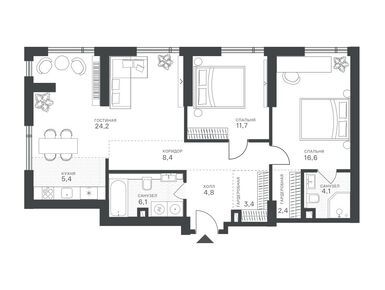 Планировки трехкомнатные в Клубный квартал «Крылатская 33»