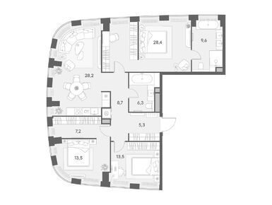 Планировки трехкомнатные в Клубный дом «Энигмия»