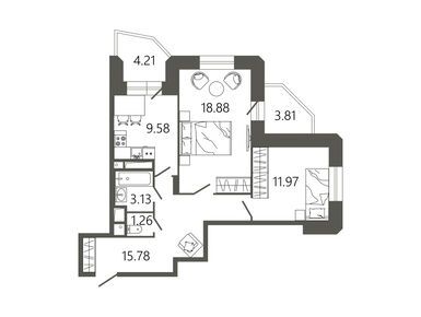 Планировки двухкомнатные в ЖК «Советская 18» («МЕССИЕР 18»)