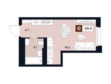 Студия 28.00 кв.м, ЖК U2 (ЮТУ), 16 290 000 руб.