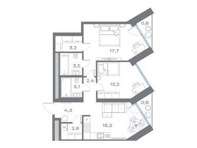 Планировки двухкомнатные в ЖК «Дом горизонтов»