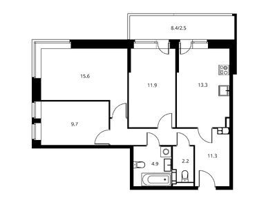 Планировки трехкомнатные в ЖК «Солнечный Парк»