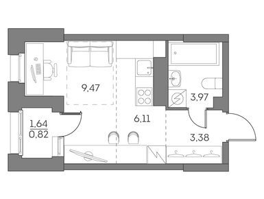 Планировки студии в ЖК «Аквилон BESIDE 2.0»
