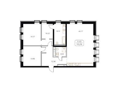 2-комнатные 115.79 кв.м, «Золотой квартал» (Картьер д’Ор), 202 632 500 руб.