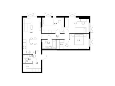 Планировки трехкомнатные в Яуза парк