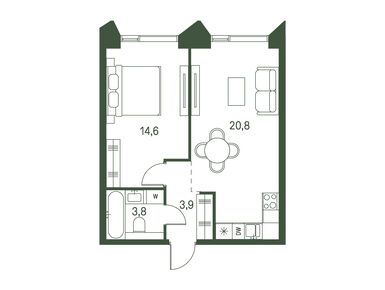 1-комнатная 43.10 кв.м, ЖК Moments (Моментс), 24 746 942 руб.