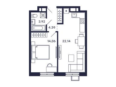 1-комнатная 44.51 кв.м, ЖК «Тетрис», 13 335 552 руб.