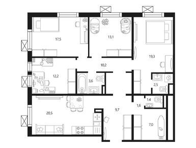 Планировки четырехкомнатные в ЖК «Мой адрес на Вертолетчиков»