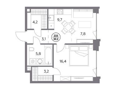 1-комнатная 50.20 кв.м, ЖК «Монблан», 50 551 000 руб.