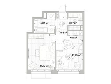 1-комнатная 46.10 кв.м, ЖК «Мыс», 14 102 451 руб.
