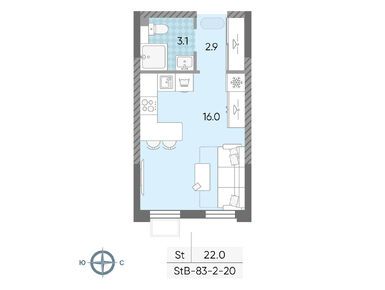 Студия 22.00 кв.м, ЖК «Лучи», 12 907 048 руб.