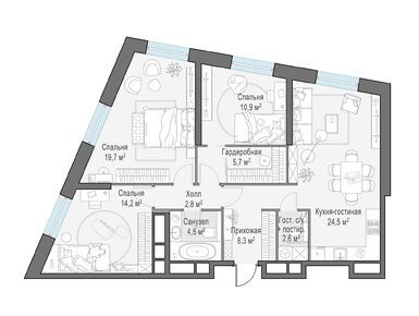 Планировки трехкомнатные в Жилой квартал «Кутузов Град»