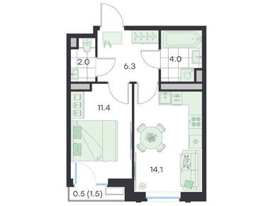 Планировки однокомнатные в ЖК «G3 Михалевич»
