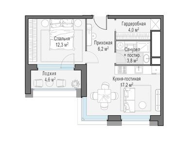 1-комнатная 46.50 кв.м, Квартал Foriver (Форивер), 30 180 000 руб.
