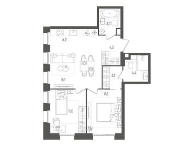 Планировки двухкомнатные в ЖК PAVE (Пэйв)