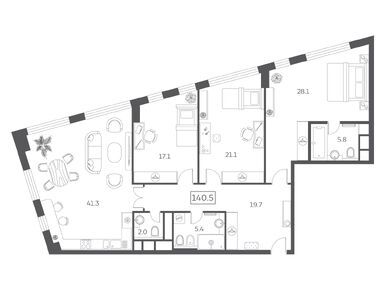 4-комнатная 140.50 кв.м, ЖК Sky House (Скай Хаус), 70 141 222 руб.