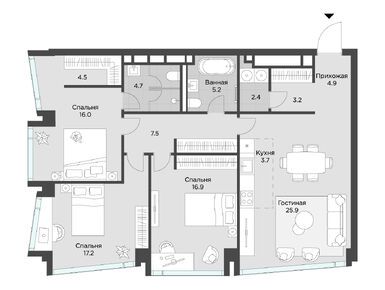 Планировки 3-к. апартаменты в AHEAD