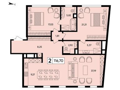 Планировки двухкомнатные в ЖК «TITUL на Трубной»