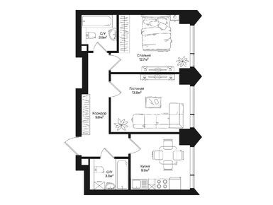 Планировки двухкомнатные в ЖК Rakurs (Ракурс)