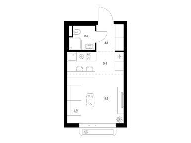 Студия 22.90 кв.м, Яуза парк, 9 560 750 руб.