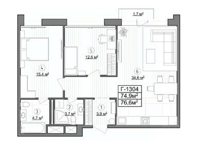 2-комнатные 74.90 кв.м, Les (Лес), 21 803 390 руб.