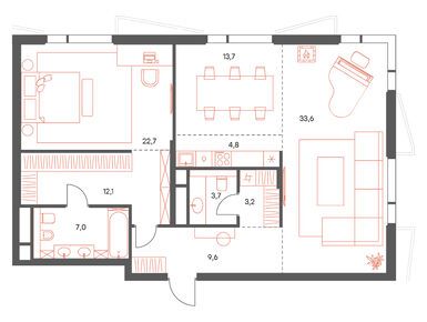 Планировки четырехкомнатные в Саввинская 17 от Level