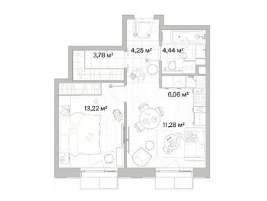 1-комнатная 43.03 кв.м, ЖК «Мыс», 13 620 286 руб.