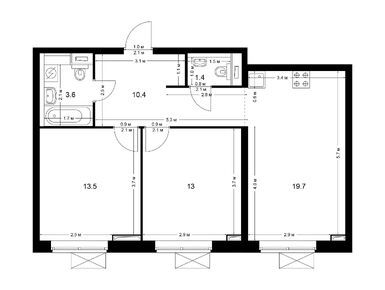 Планировки двухкомнатные в Полярная 25