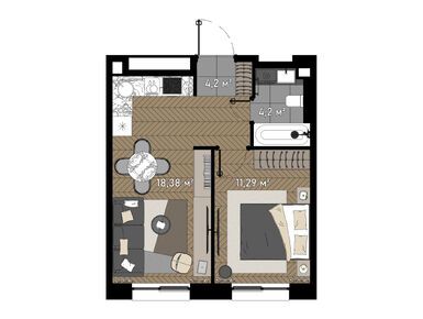 Планировки 1-к. апартаменты в «Зорге 9»