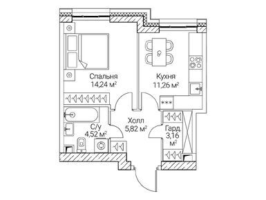 1-комнатная 39.00 кв.м, ЖК SEZAR CITY (Сезар Сити), 23 322 000 руб.