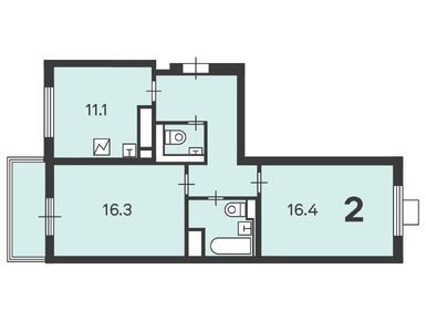 Планировки двухкомнатные в Жилой дом «Городская ул., д.12, 14»